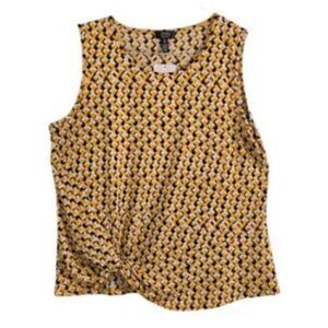 Jones NY Women's Sleeveless Tied in Front Blouse Gold Patterned Size L